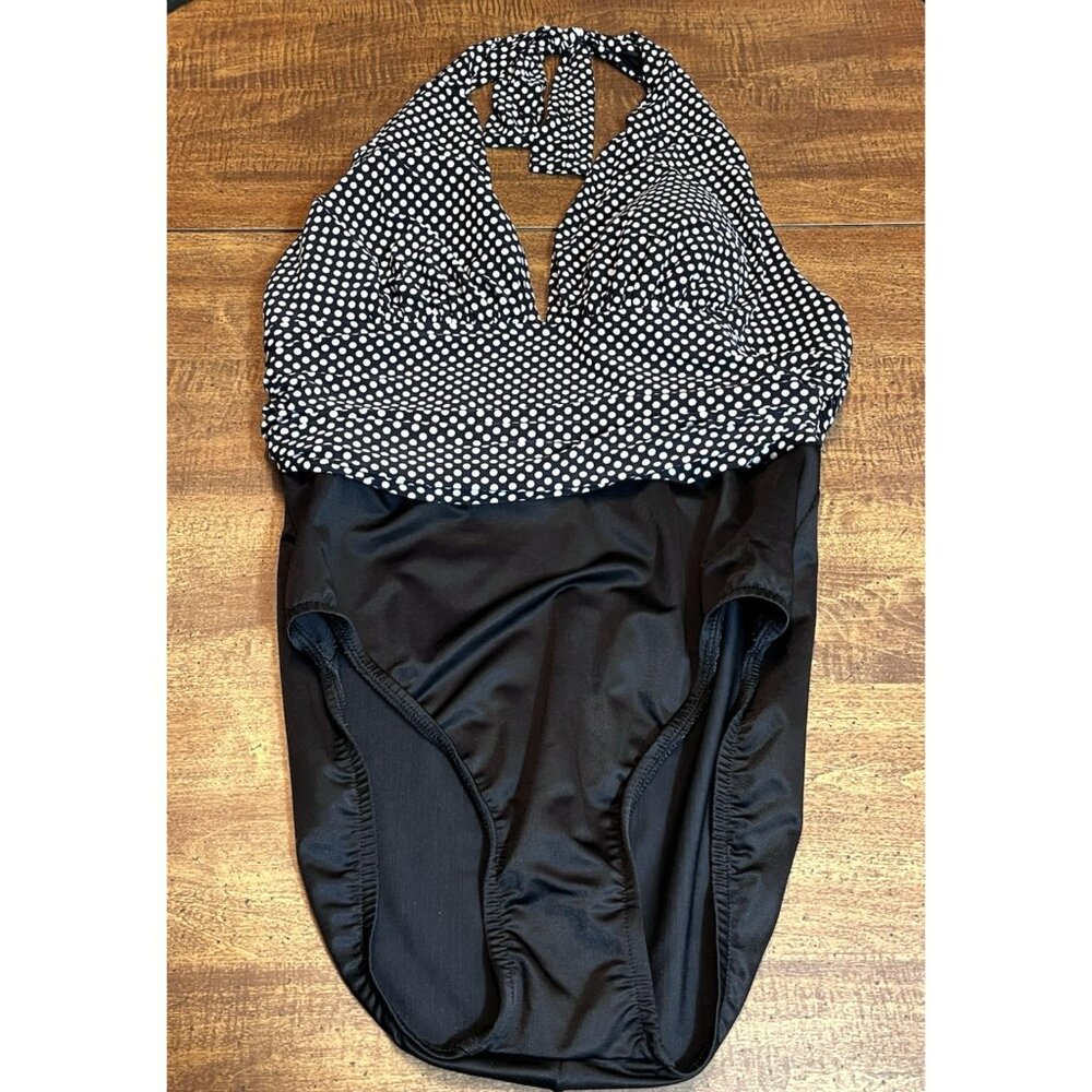 MagicSuit One Piece Swimsuit Size 16 Black White Polka Dot V-Neck Halter